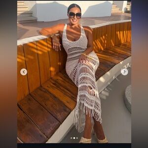 Zara Crochet White Fringe Cover Up Maxi Slip Dress